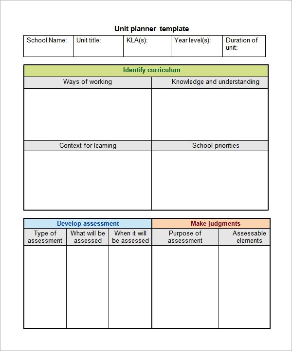 Calendar Unit Plan Printable
