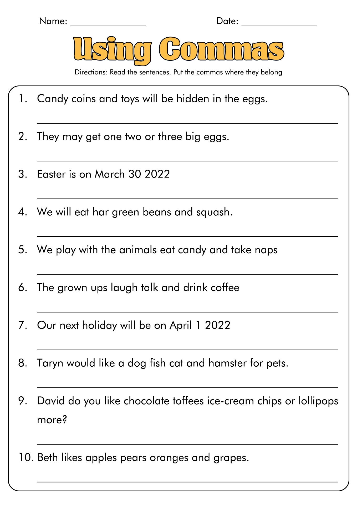 17 Comma Practice Worksheets Free PDF At Worksheeto