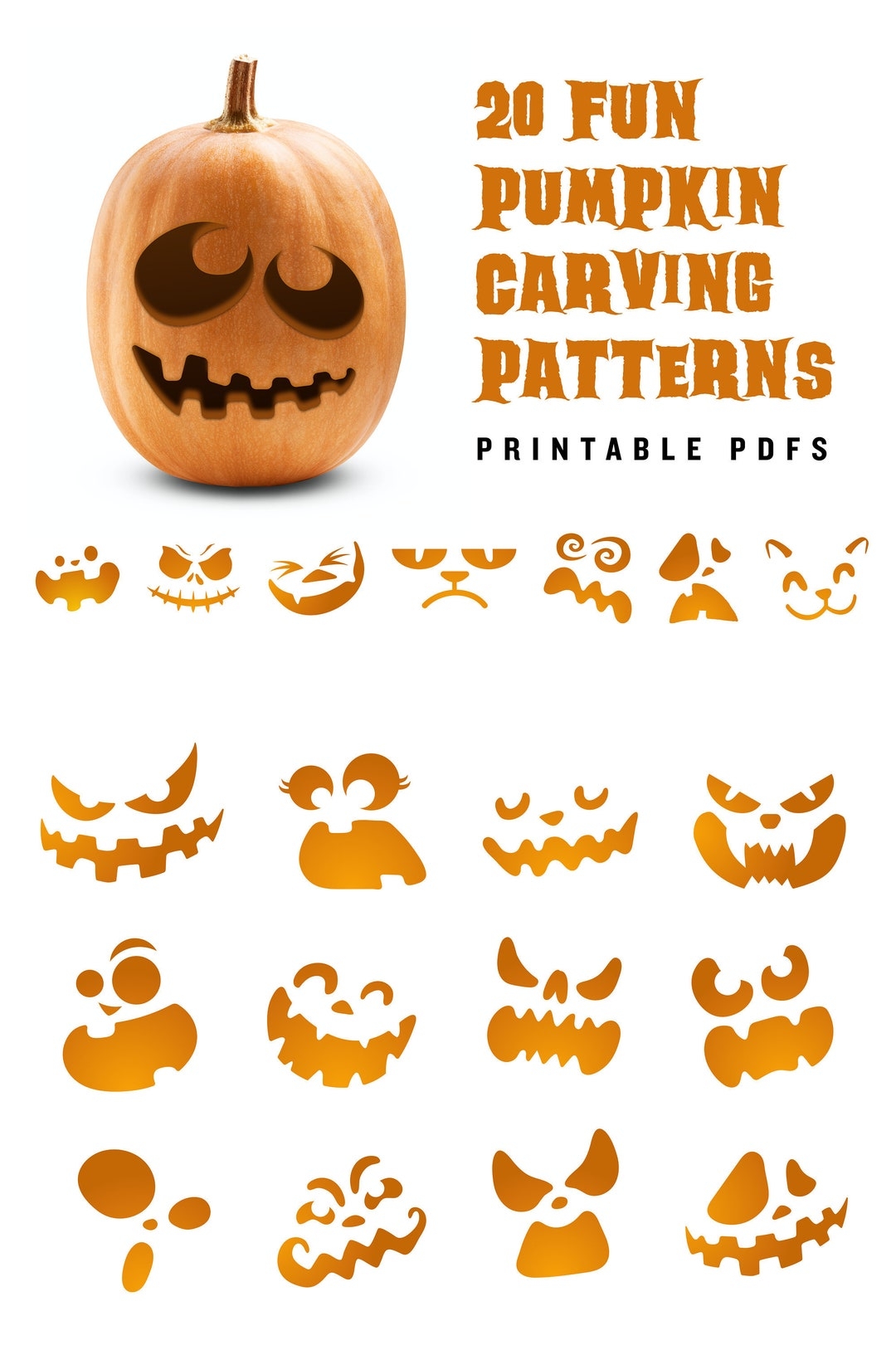 20 Printable Jack o lantern Pumpkin Carving Patterns For Halloween 