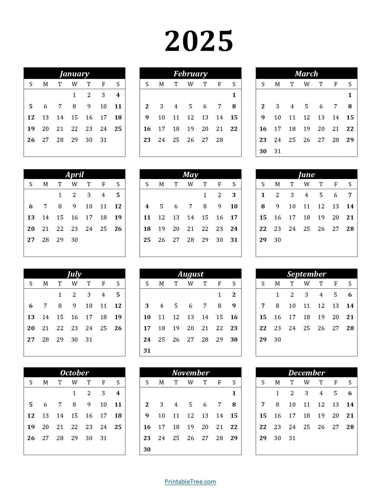 2025 Calendar Printable One Page Portrait Calendar Paul Hemmings