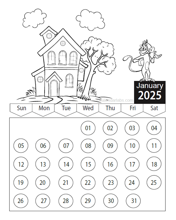 2025 Calendar Starting Monday Printable Coloring R Eugene McCurdy
