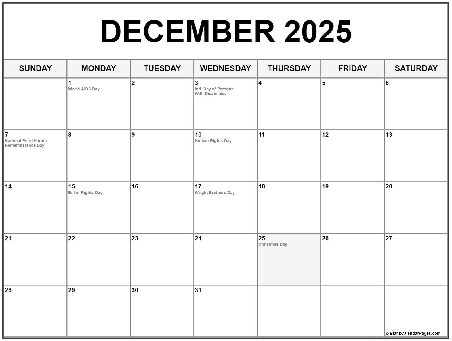 2025 December Calendar With Holidays Printable Asger E Klausen