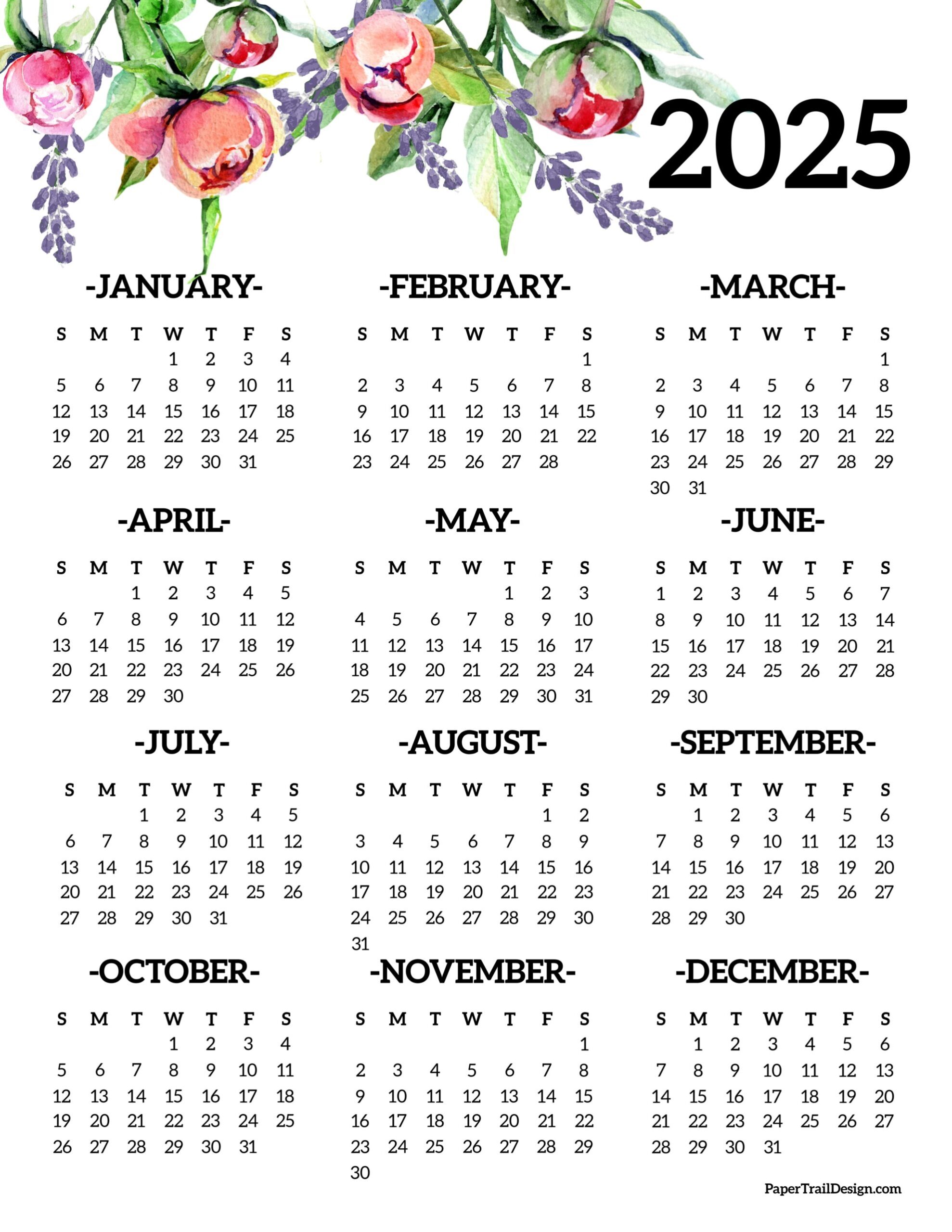 Free Floral Printable Calendar 2025
