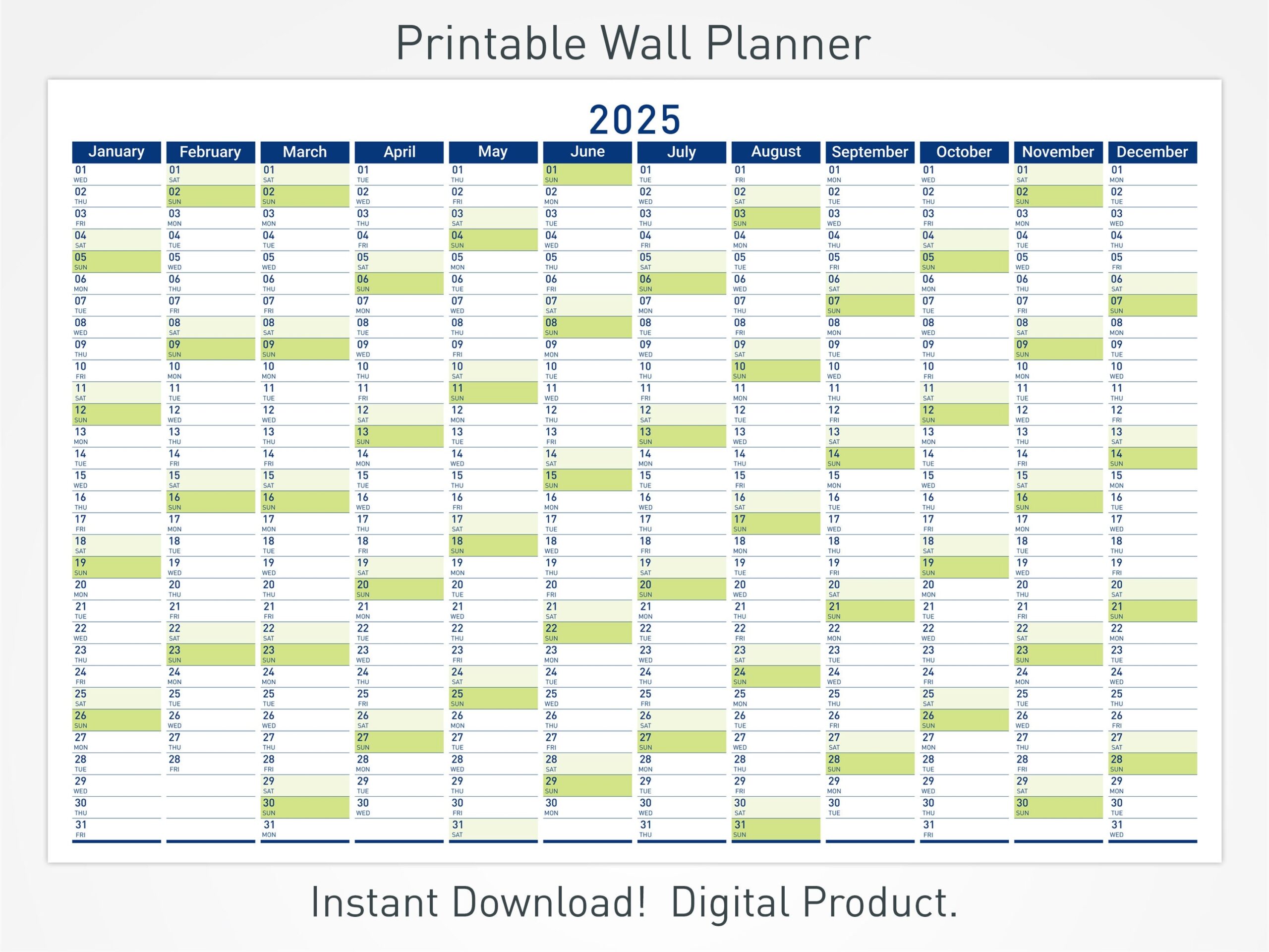 2025 Full Year Wall Calendar Printable Earl V Carter