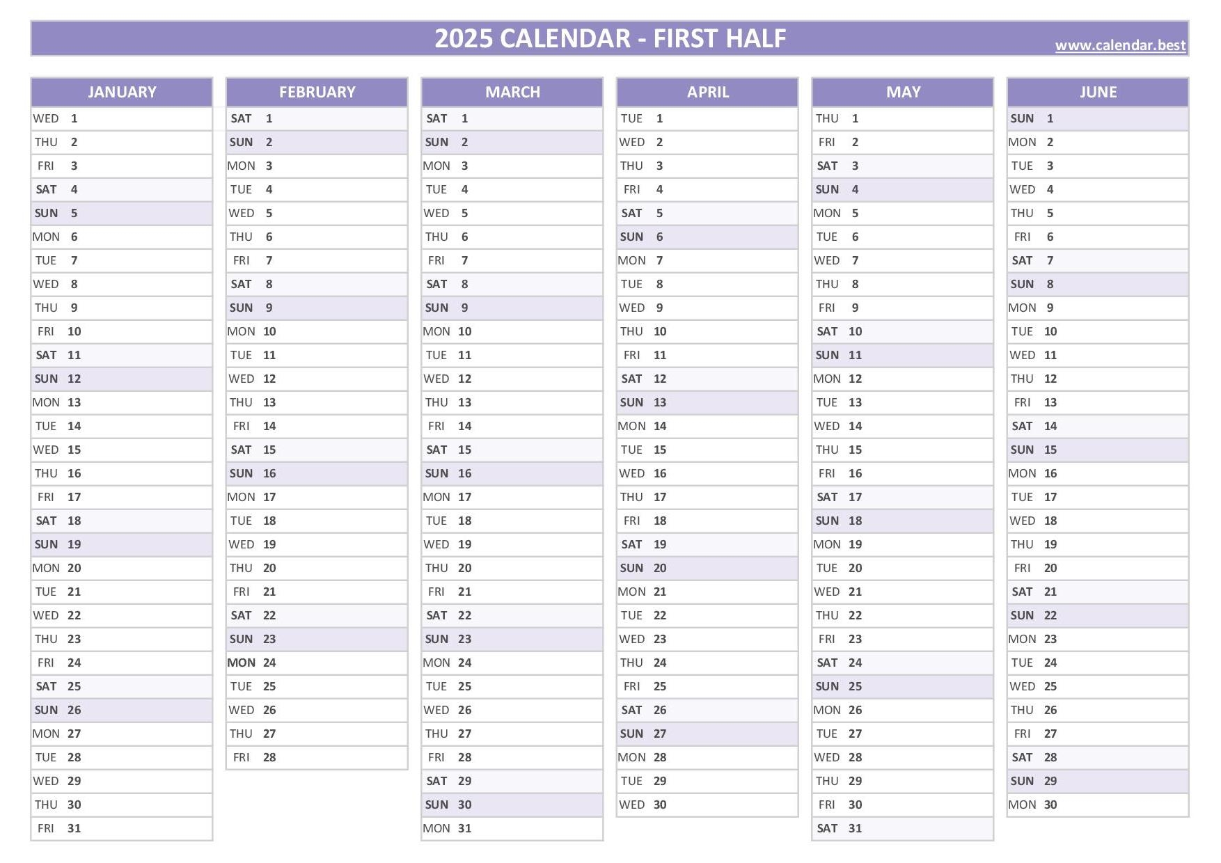 2025 Half Page Calendar Printable Todd M Joseph