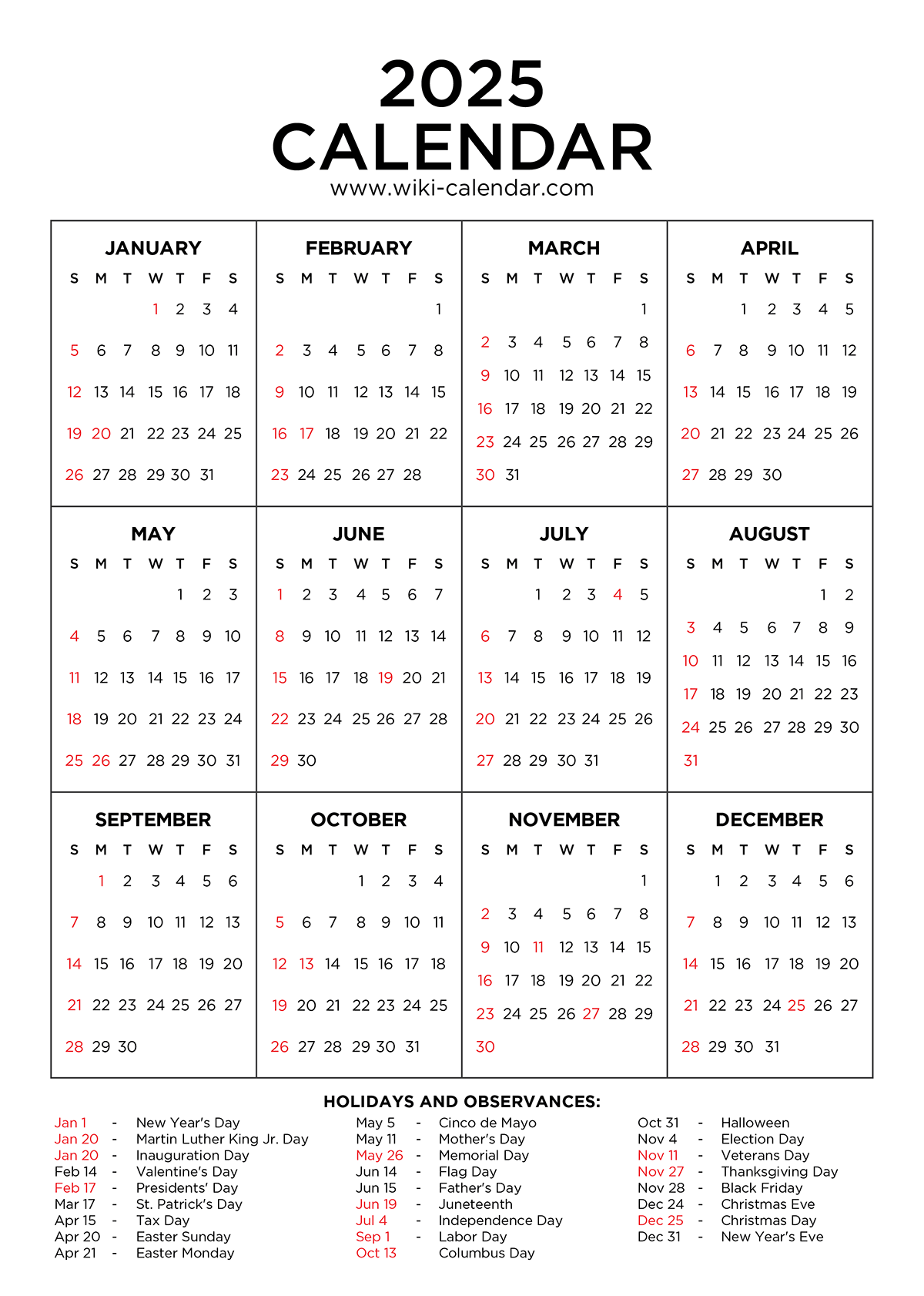 2025 Printable Calendar By Year Calendar Gallery