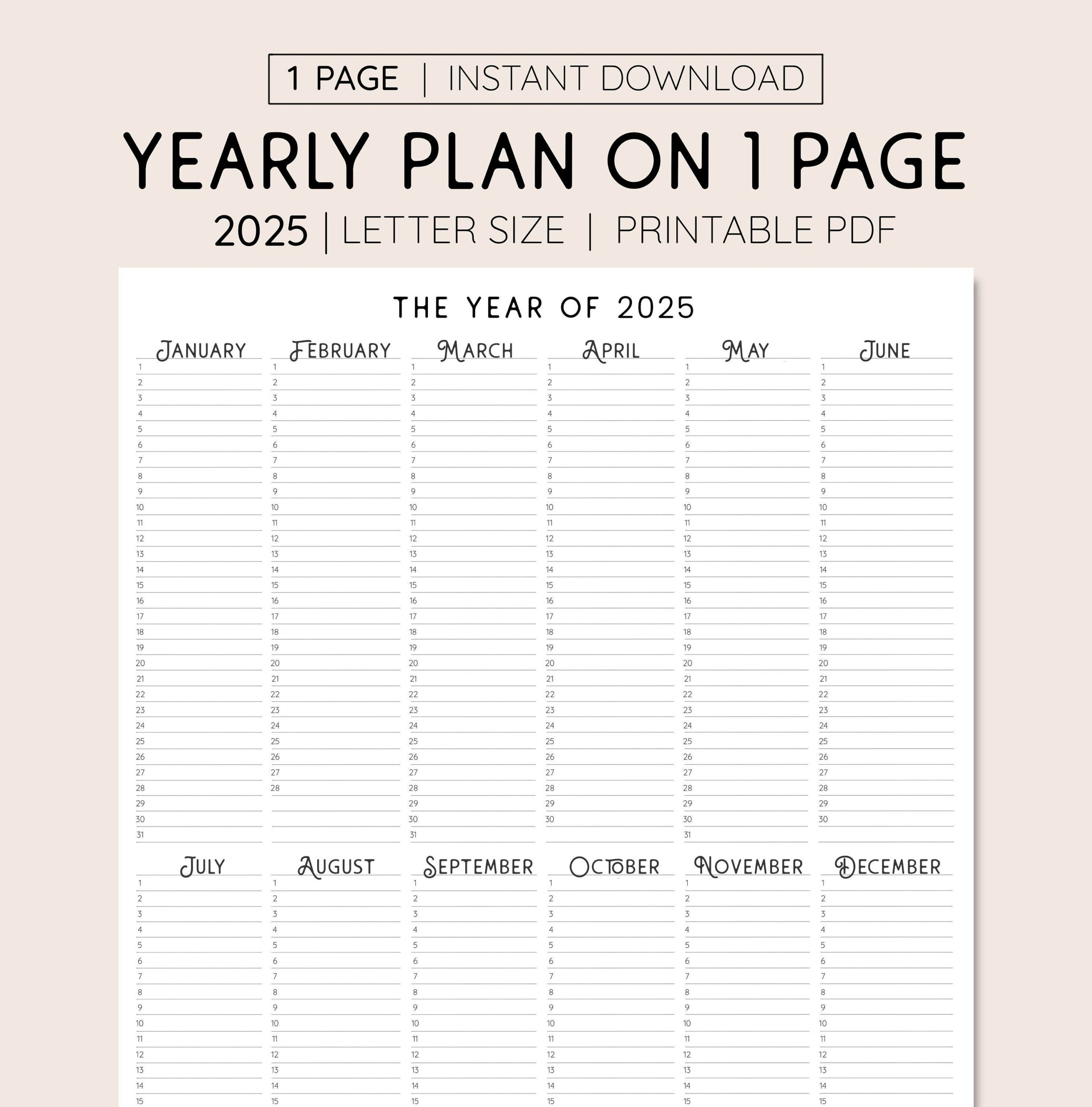 2025 Year At A Glance Calendar Free Printable For Your Planning Needs 