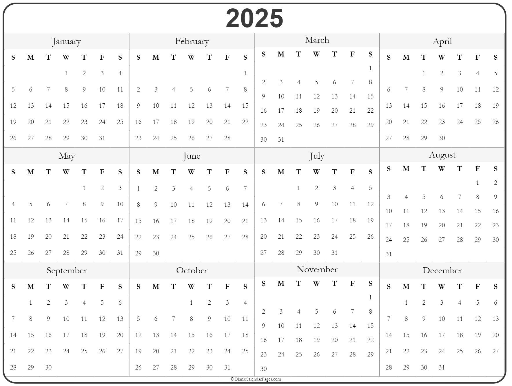 Printable Calendar 2025 Pages