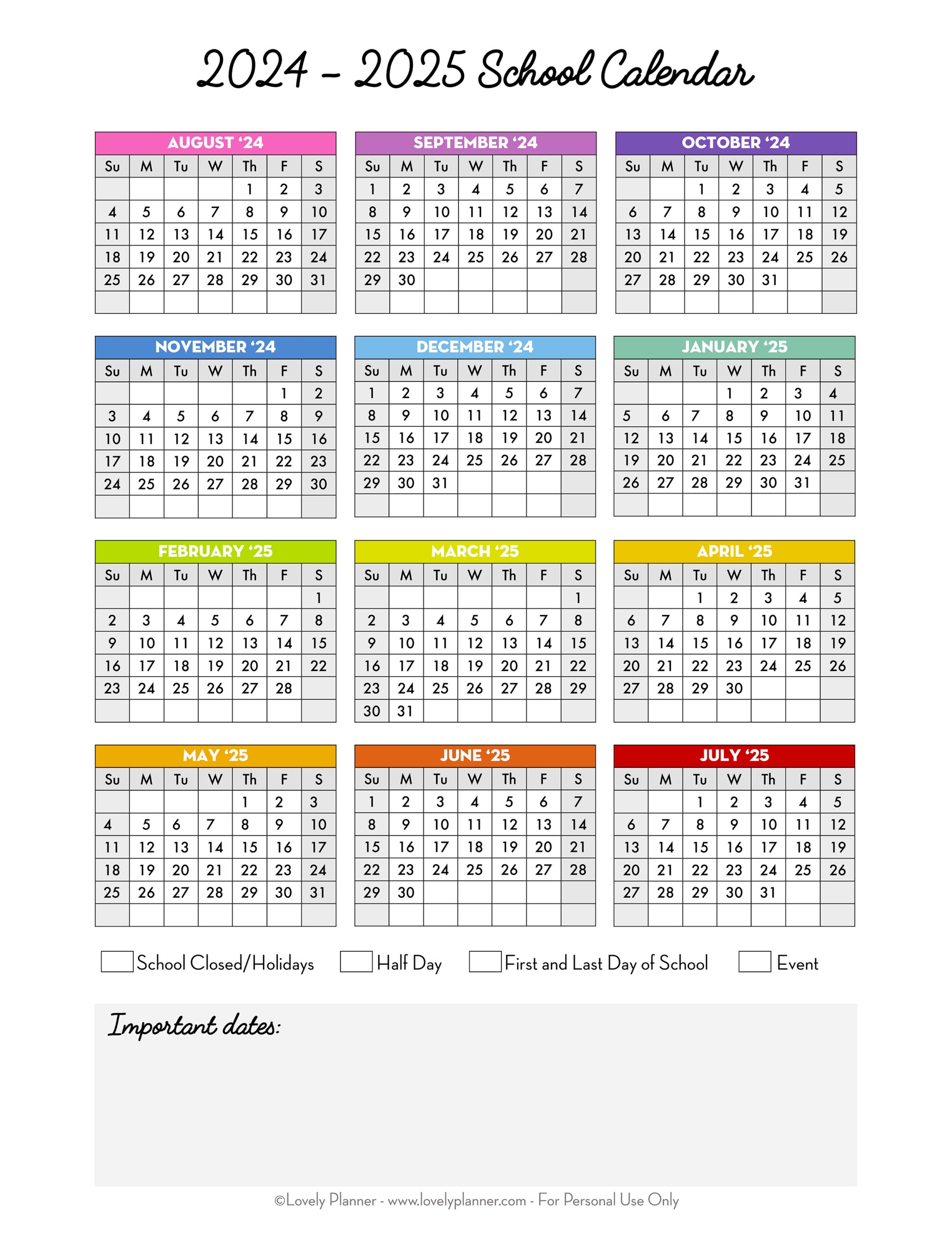 2025 Yearly Calendar Printable Free Pdf One Page Only Bobbie Adrianne