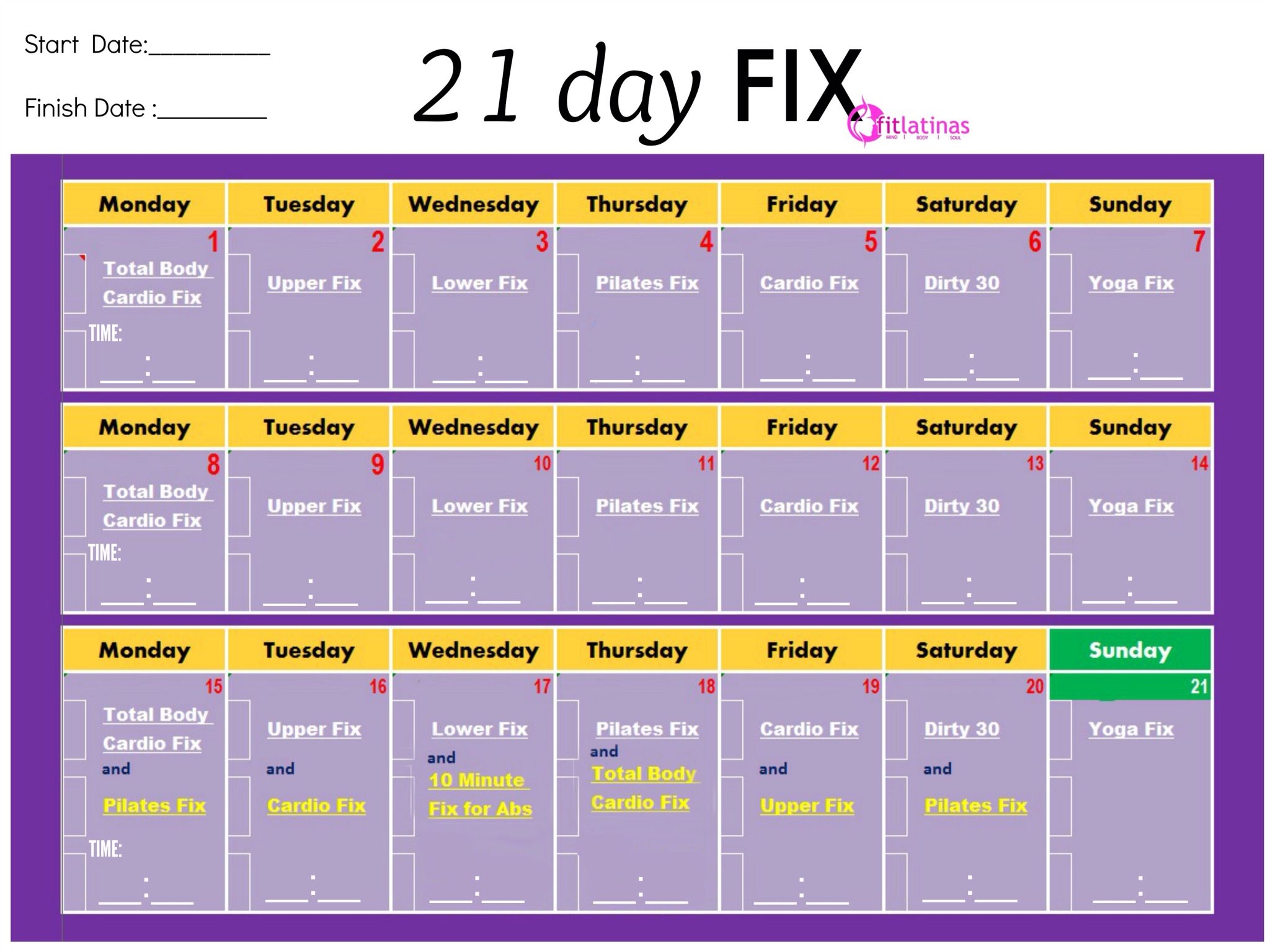21 Day Fix Calendar Google Calendar Tips
