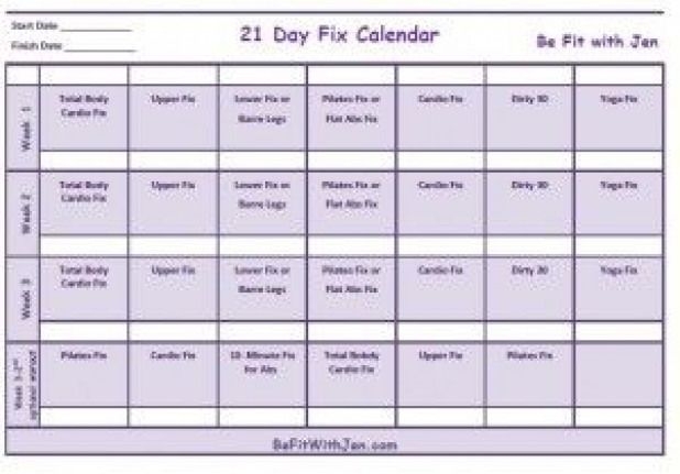 21 Day Fix Printable Calendar