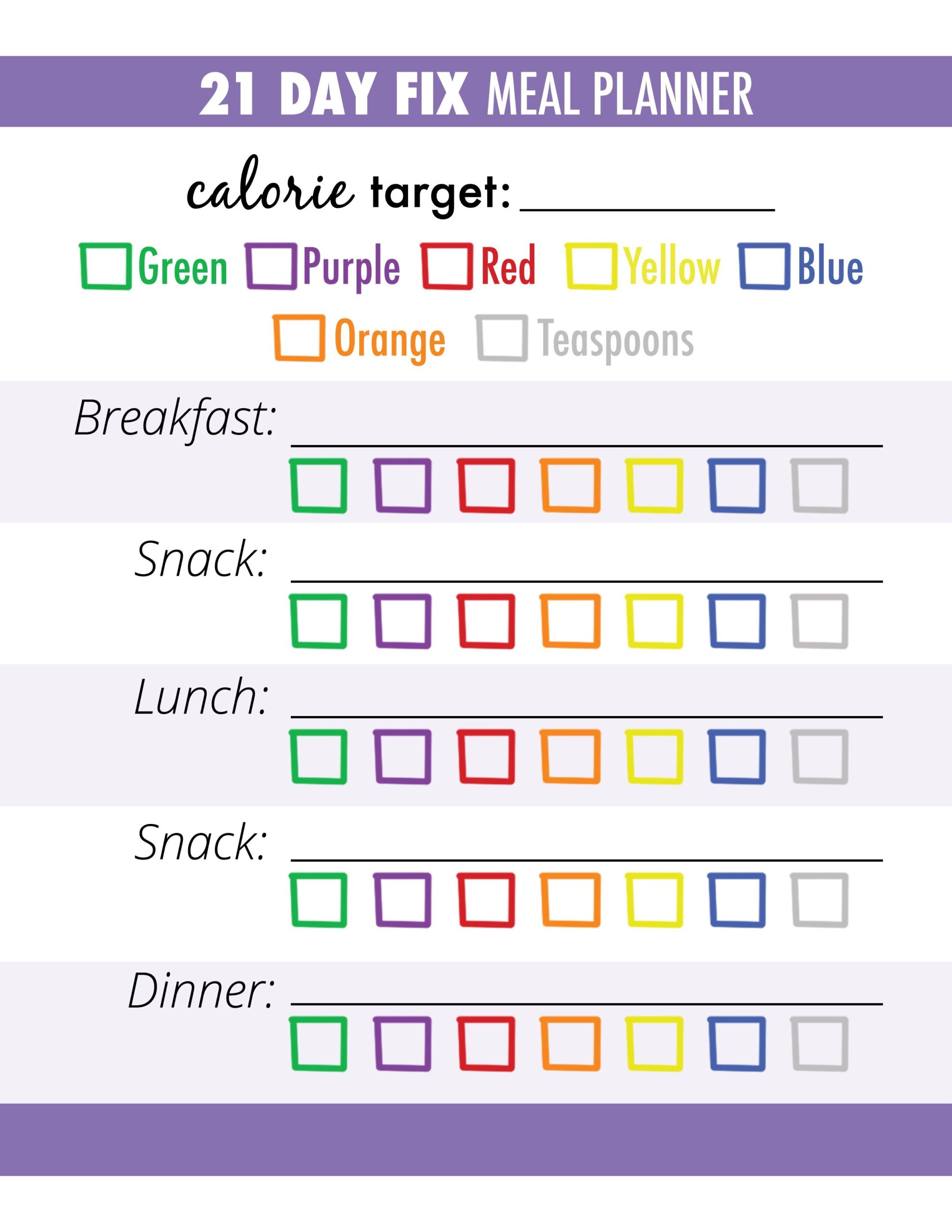 21 Day Fix Printable Calendar