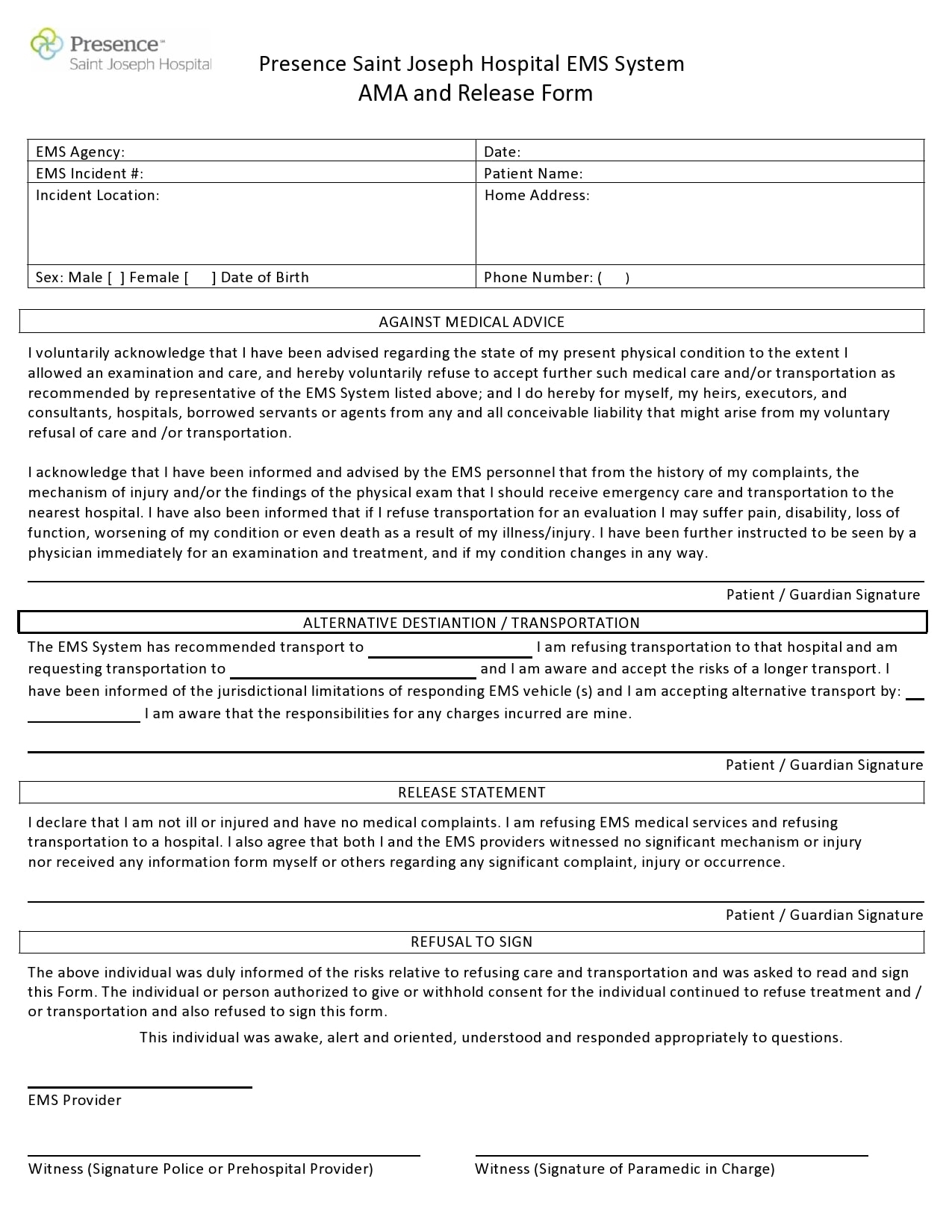 Printable Against Medical Advice Form