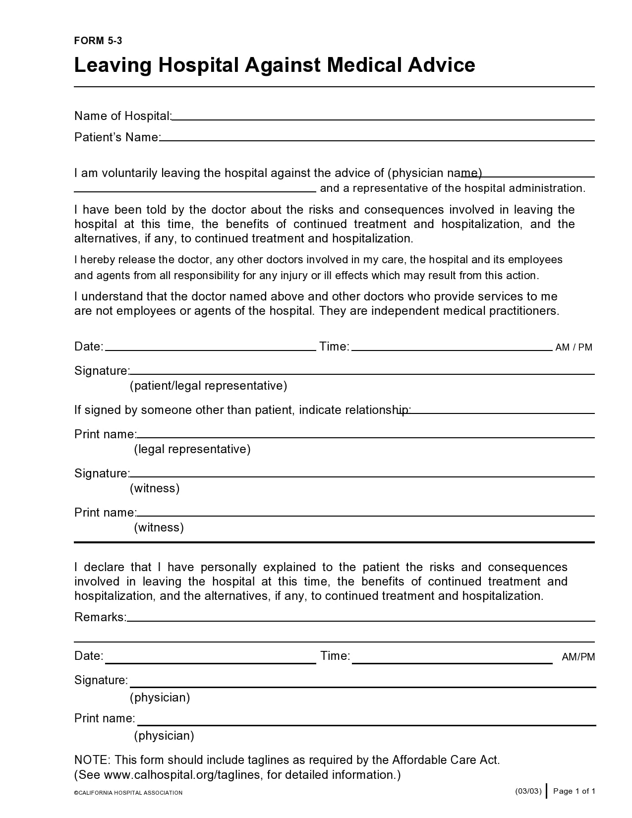 39 Printable Against Medical Advice AMA Forms