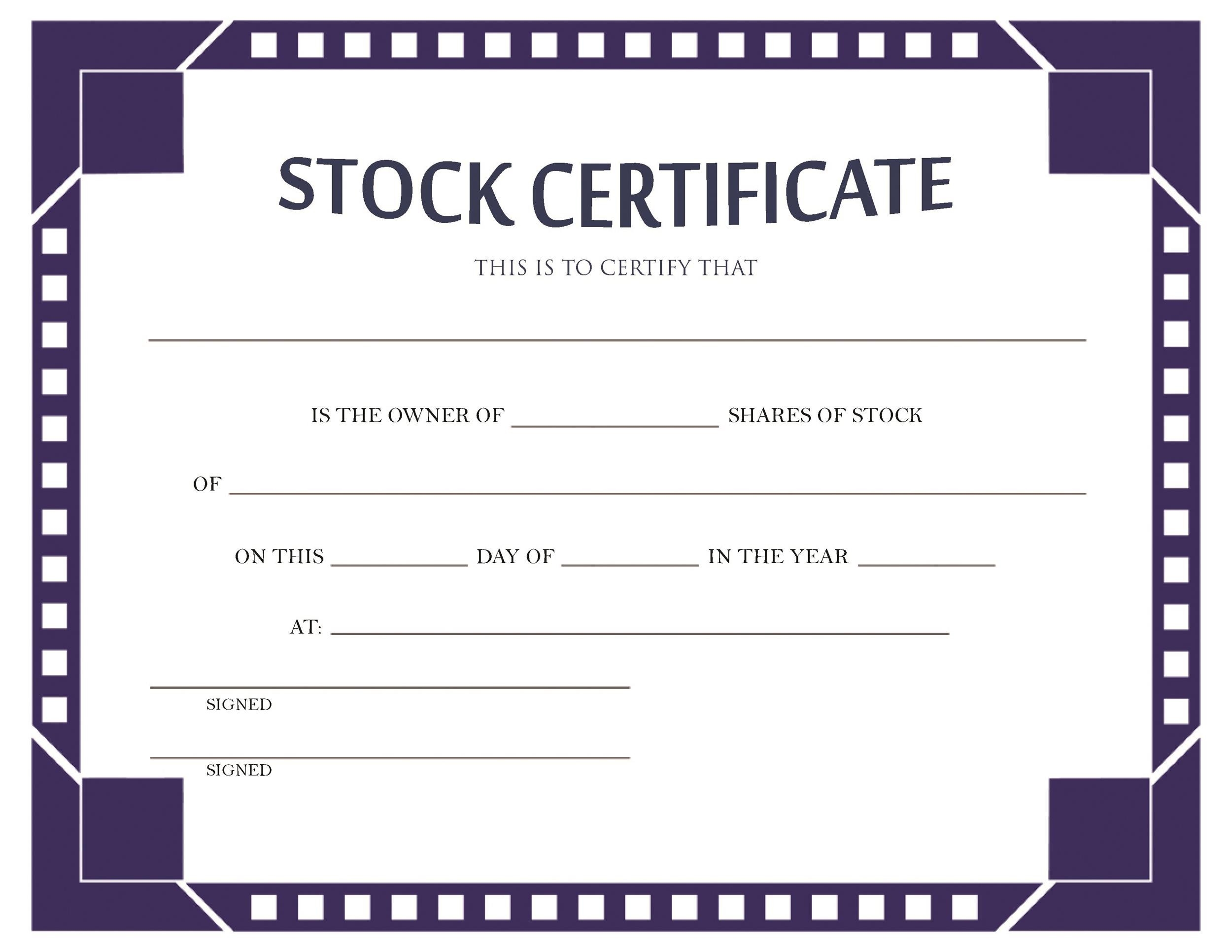 Blank Printable Stock Certificate Blank Printable Stock Certificate