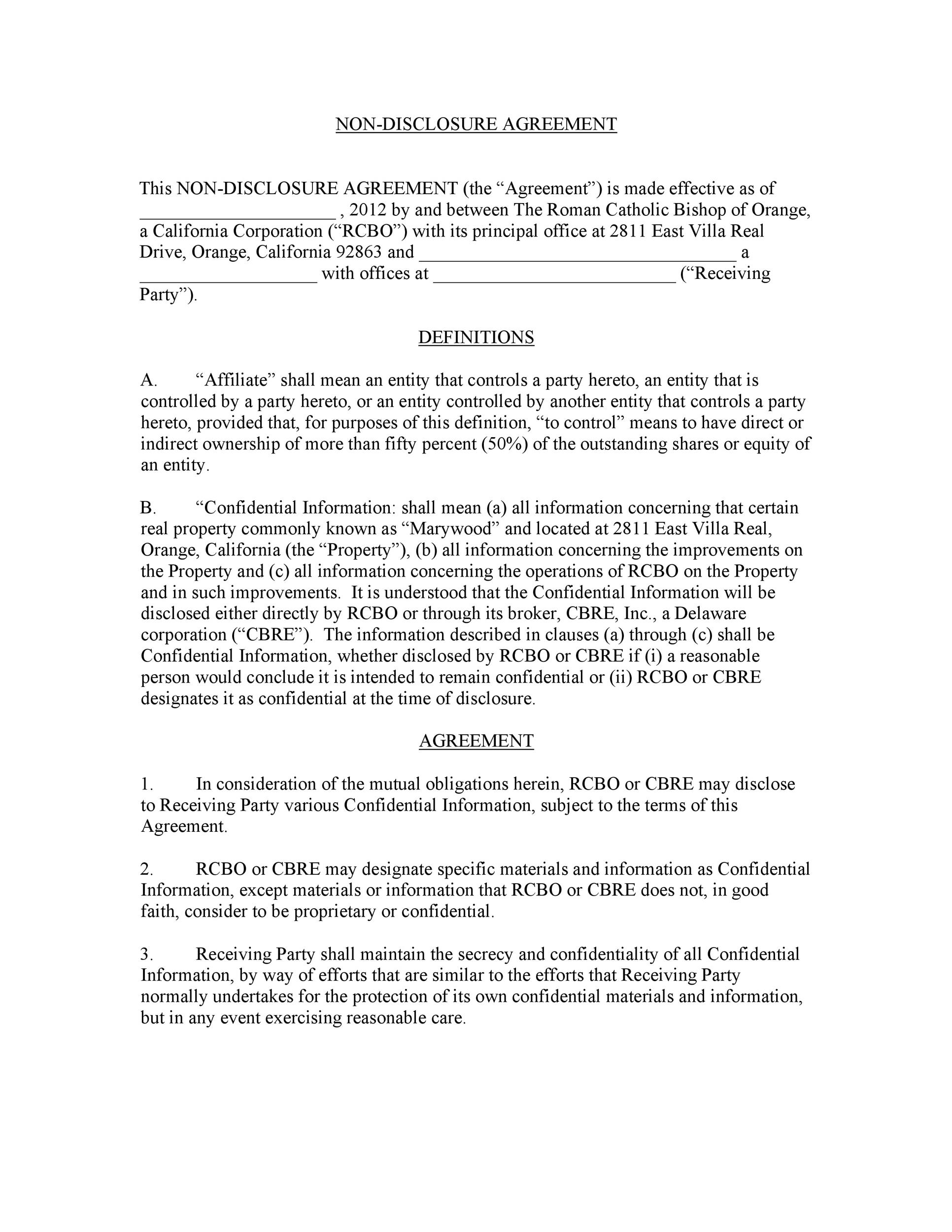 Non Disclosure Agreement Printable Ca