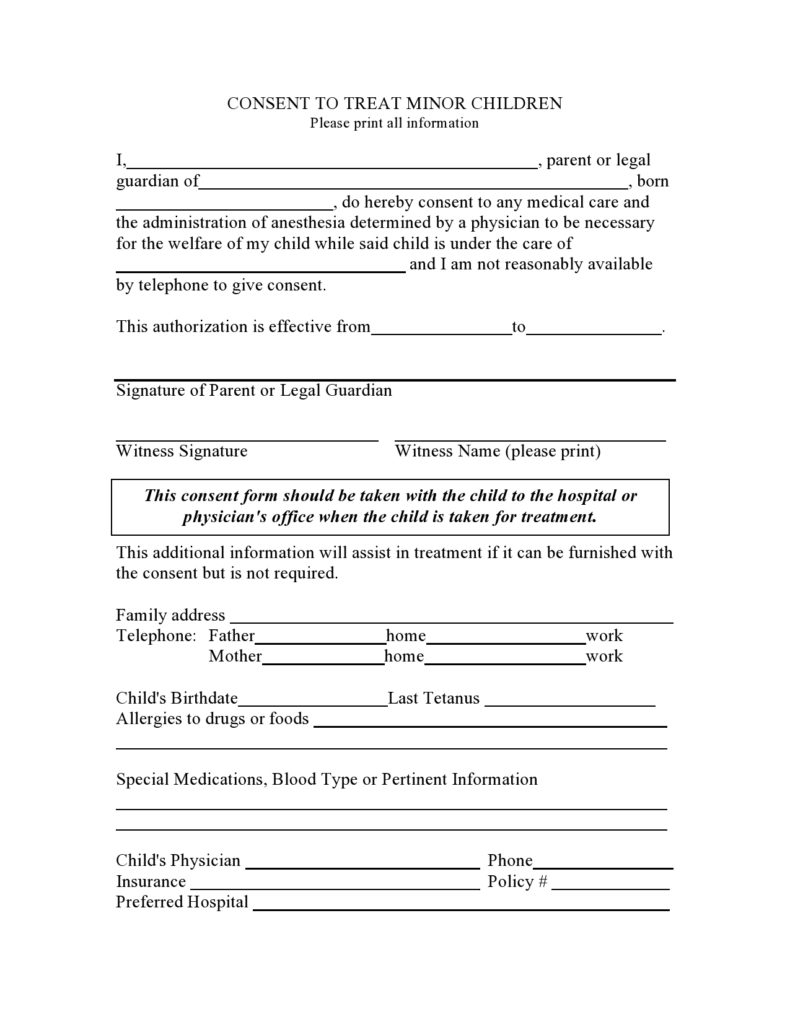 Printable Wordmedical Consent Form For Minor