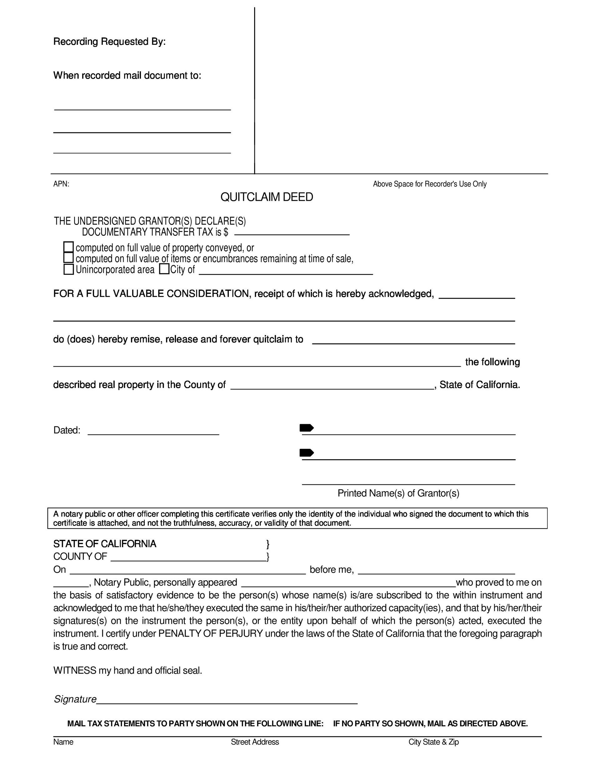 46 Free Quit Claim Deed Forms Templates TemplateLab