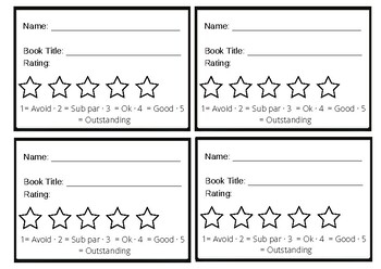 5 Star Book Rating Cards With Key By SBY616 TPT
