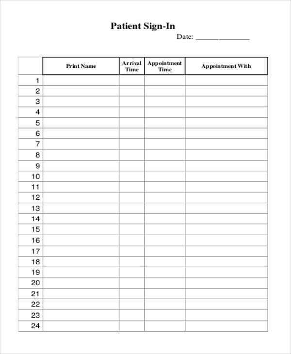 Free Printable Patient Sign In Sheets