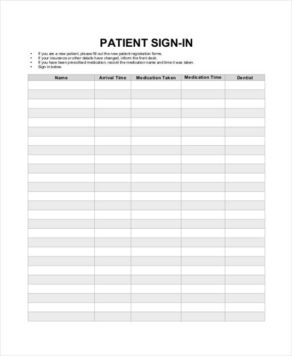 8 Patient Sign In Sheet Templates