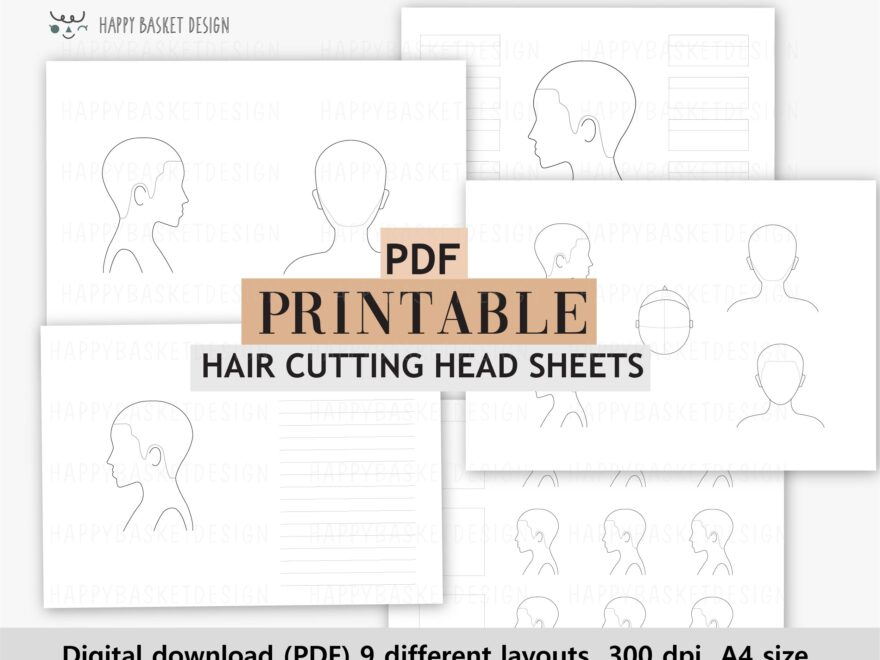9 Layouts Blank Hair Cutting Head Sheets PDF Printable A4 Size For