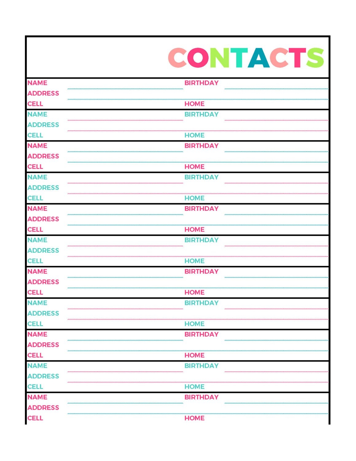 Address Book Template Free Printable Printable Templates
