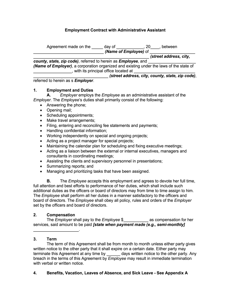 Administrative Assistant Contract Template Complete With Ease 