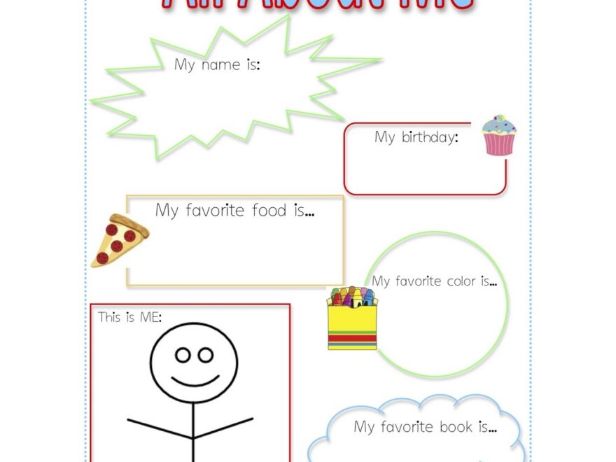 All About Me Free Printable For Kindergarten