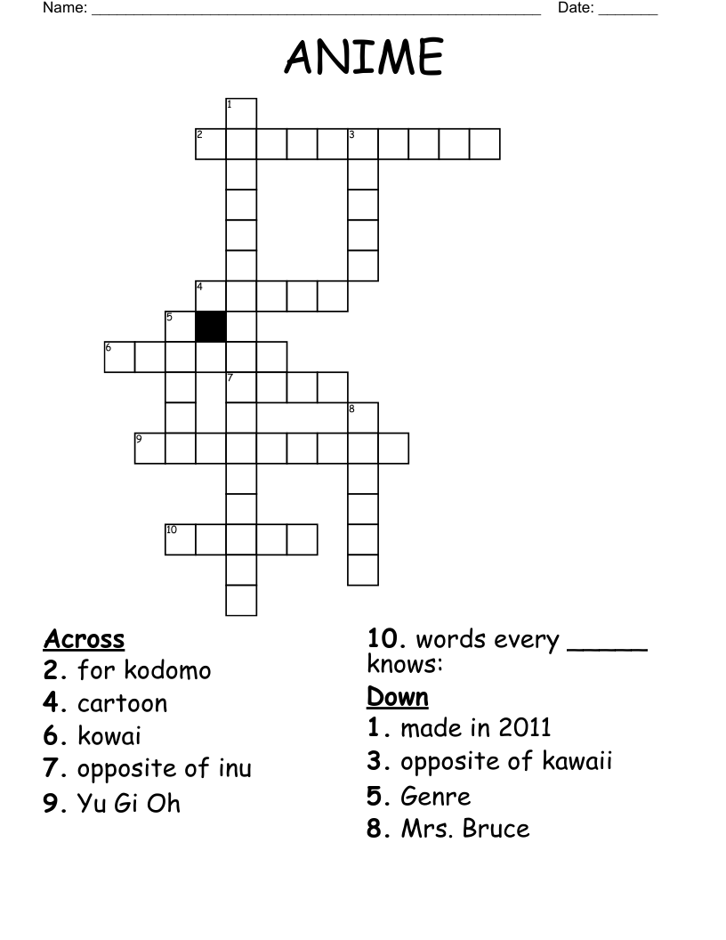 Anime Crossword Puzzles Printable