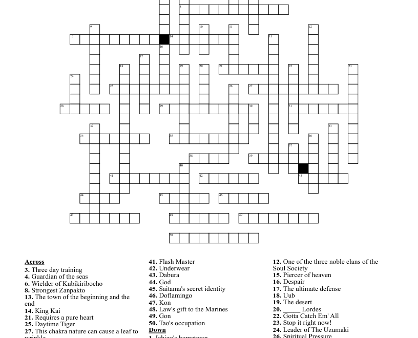 Anime Manga Crosswords Word Searches Bingo Cards WordMint