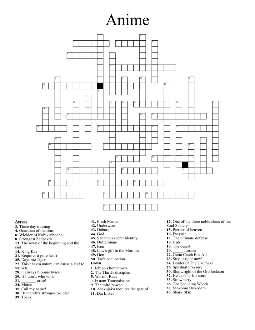 Anime Manga Crosswords Word Searches Bingo Cards WordMint