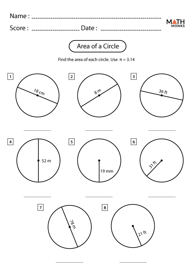 Area Of A Circle Free Worksheets