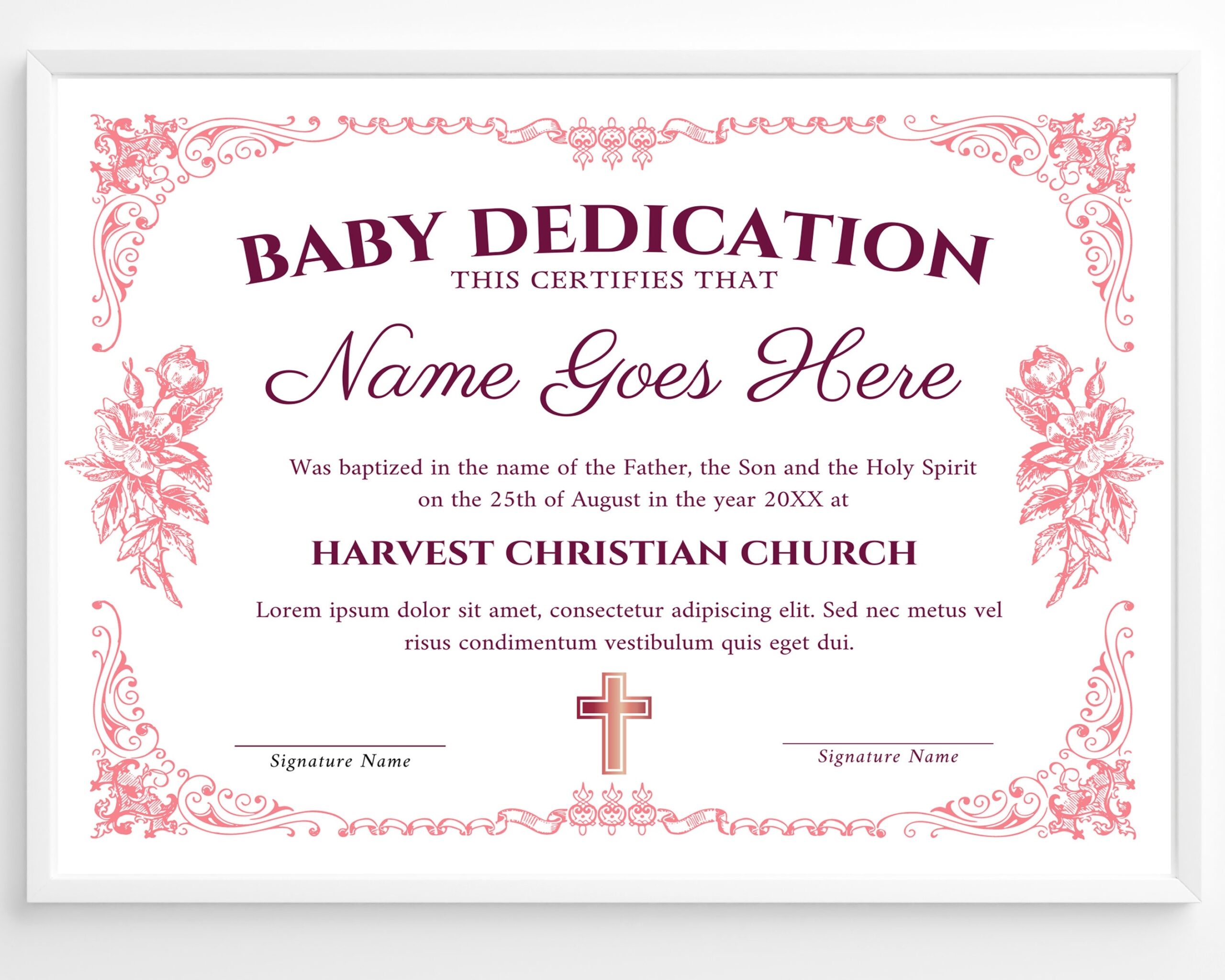Baby Dedication Certificate Template Child Dedication Certificate Pink 