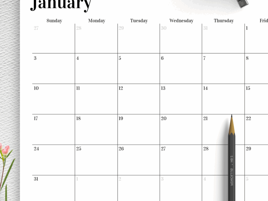 Basic Free Printable Monthly Calendar