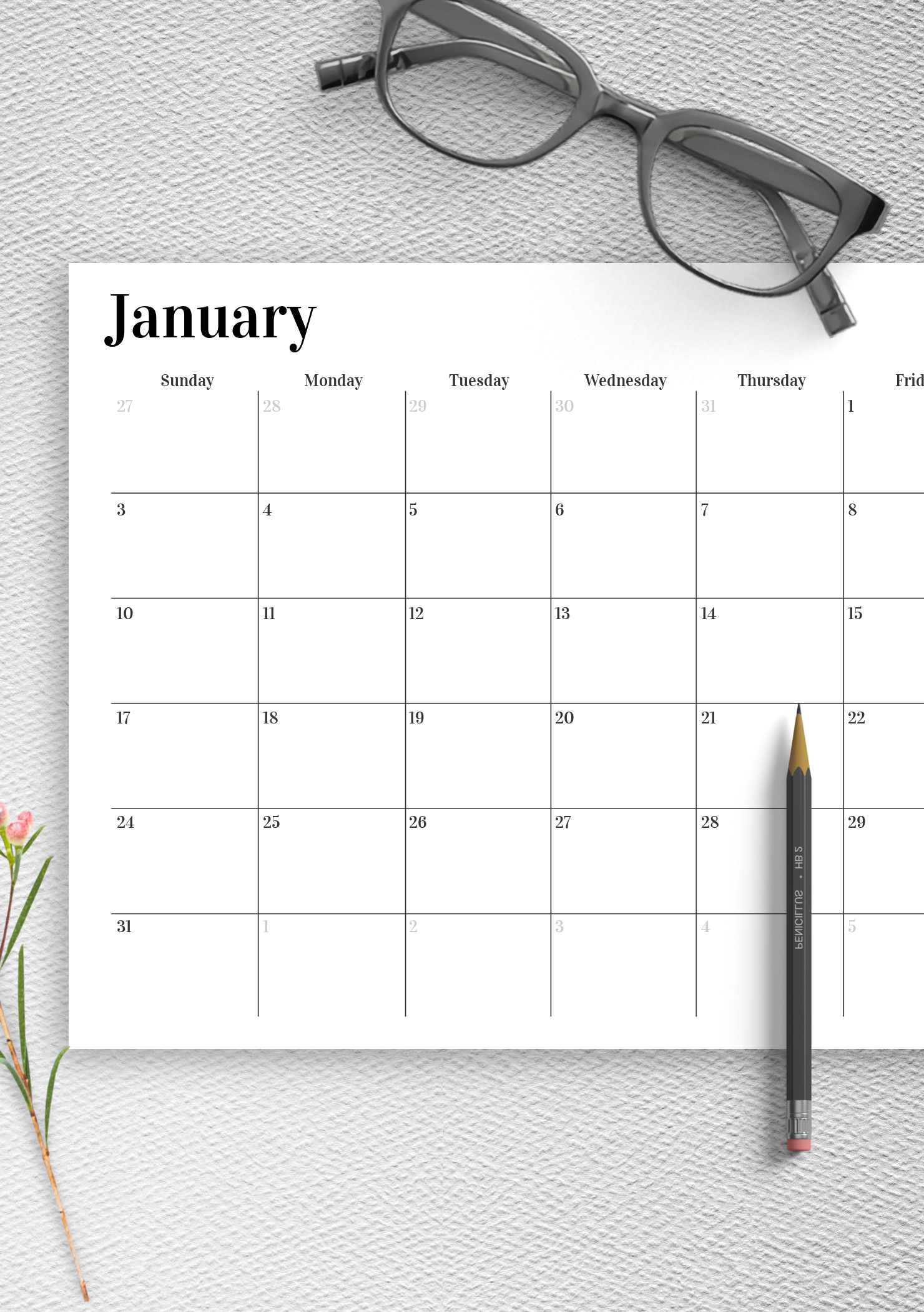 Basic Free Printable Monthly Calendar
