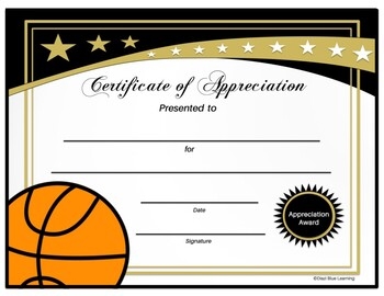 Basketball Certificate Of Appreciation Editable By Diazi Blue Learning
