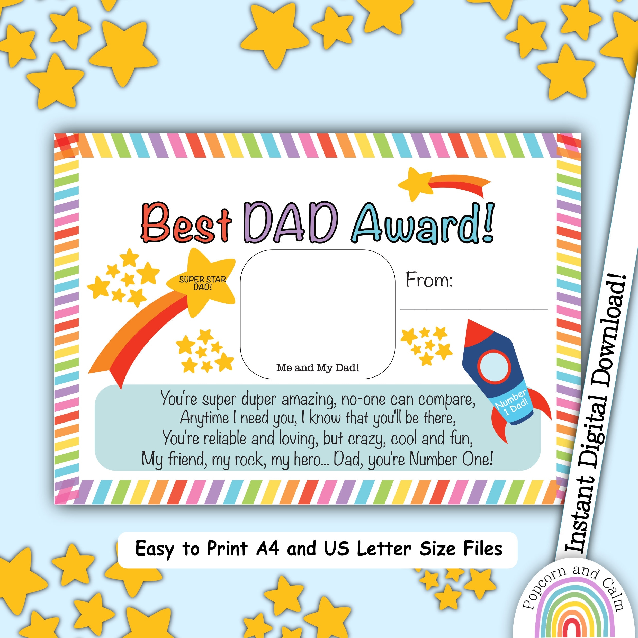 Best Dad Award Father 39 s Day Printable Gift For Dad Dad 39 s Birthdays 