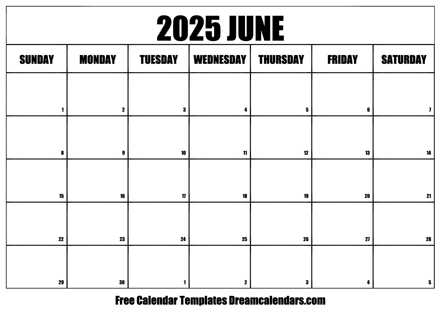 Blank Printable June 2025 Calendar