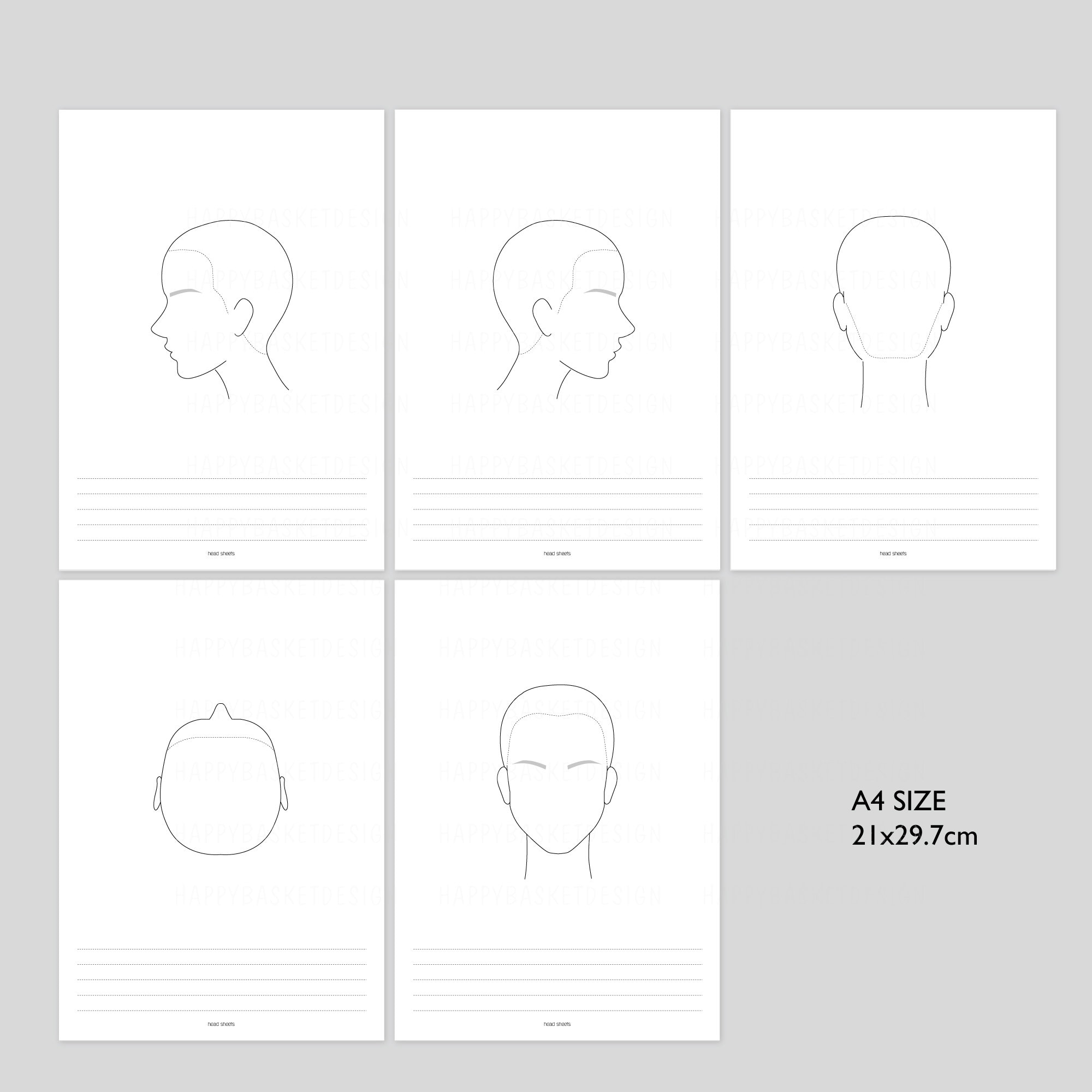 Blank Hair Cutting Head Sheets PDF Printable A4 Size For Hairdressing 