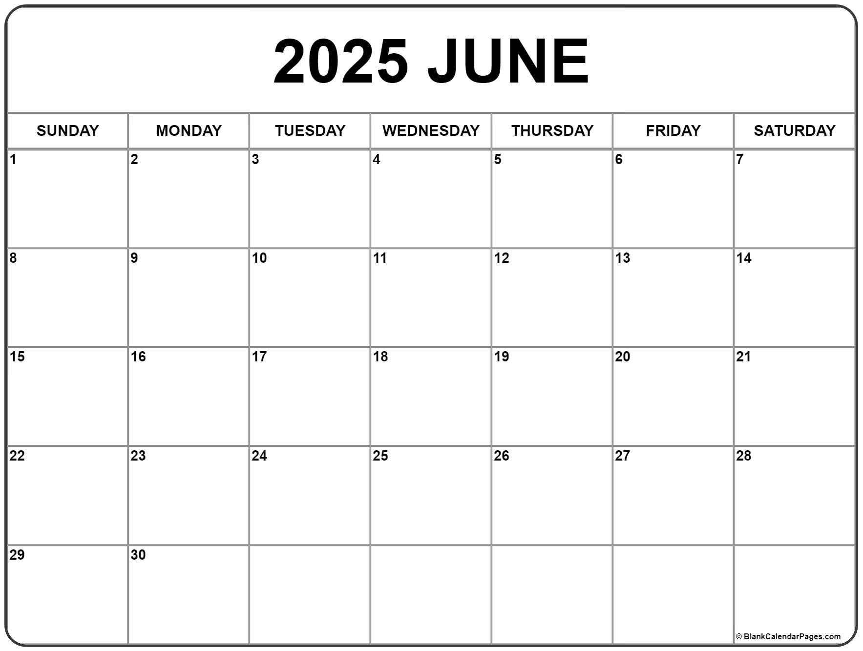 Blank June Calendar 2025 Printable Koda Jade