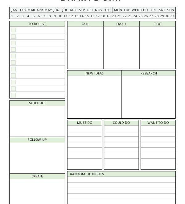 Brain Dump Template To Do List Printable