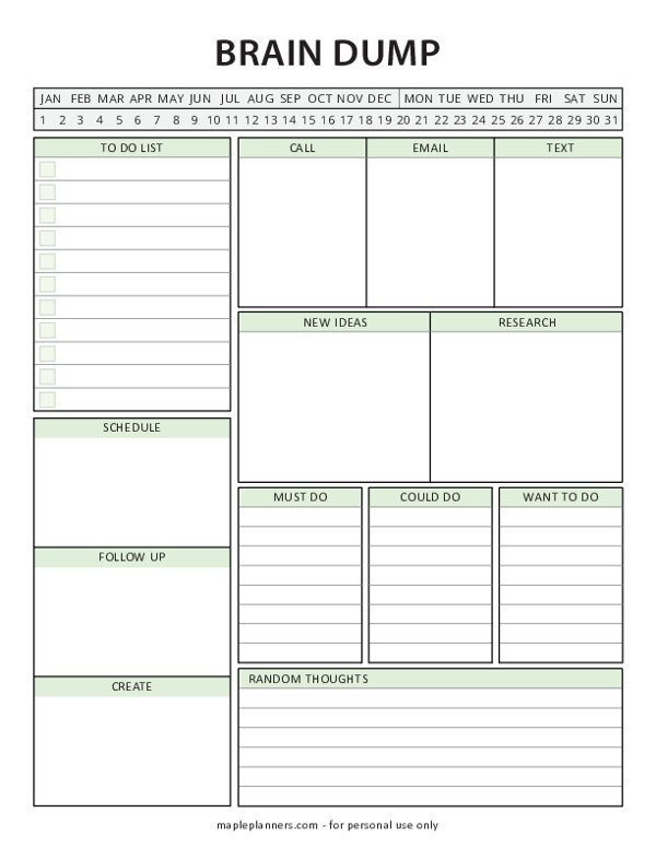 Brain Dump Template To Do List Printable