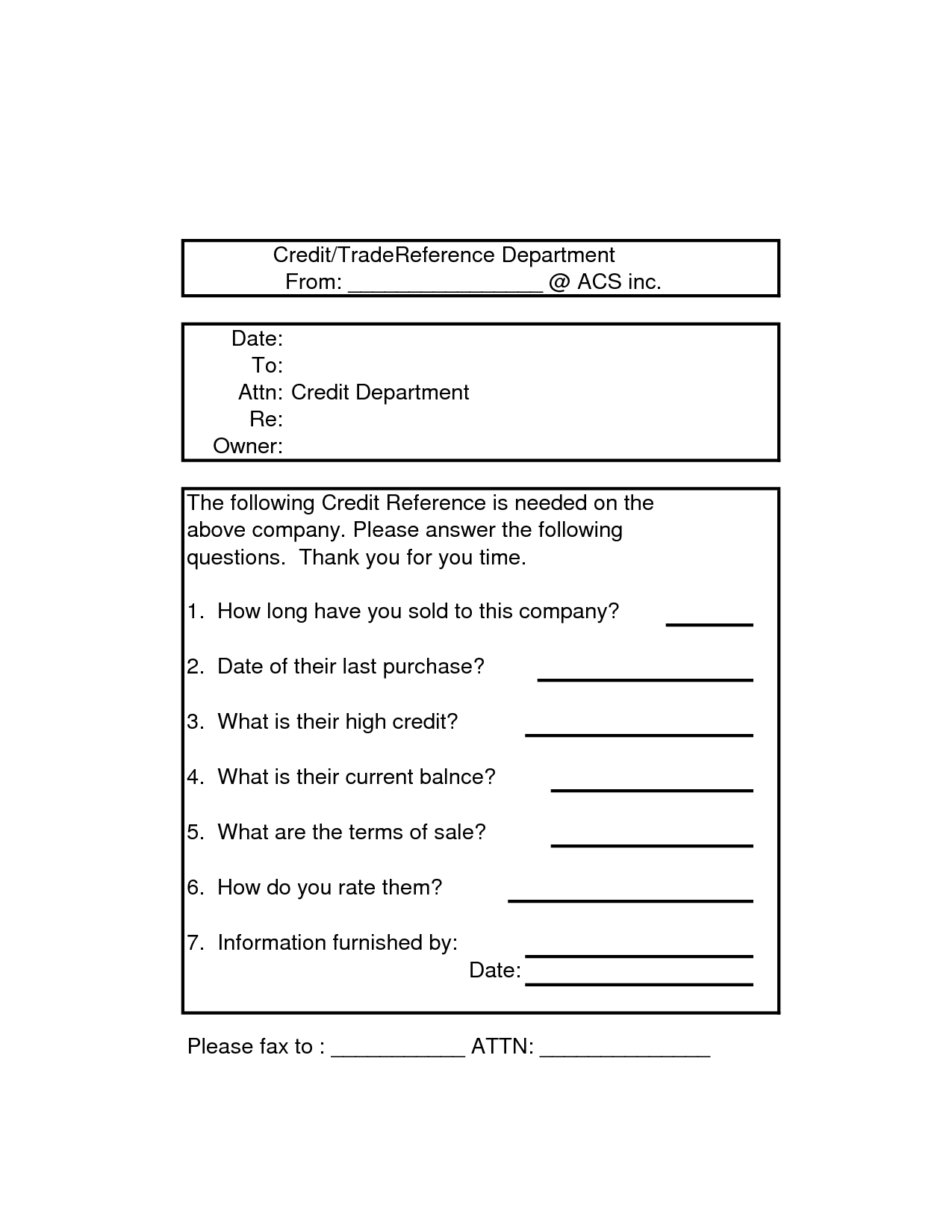 Business Credit Reference Form Free Printable Documents