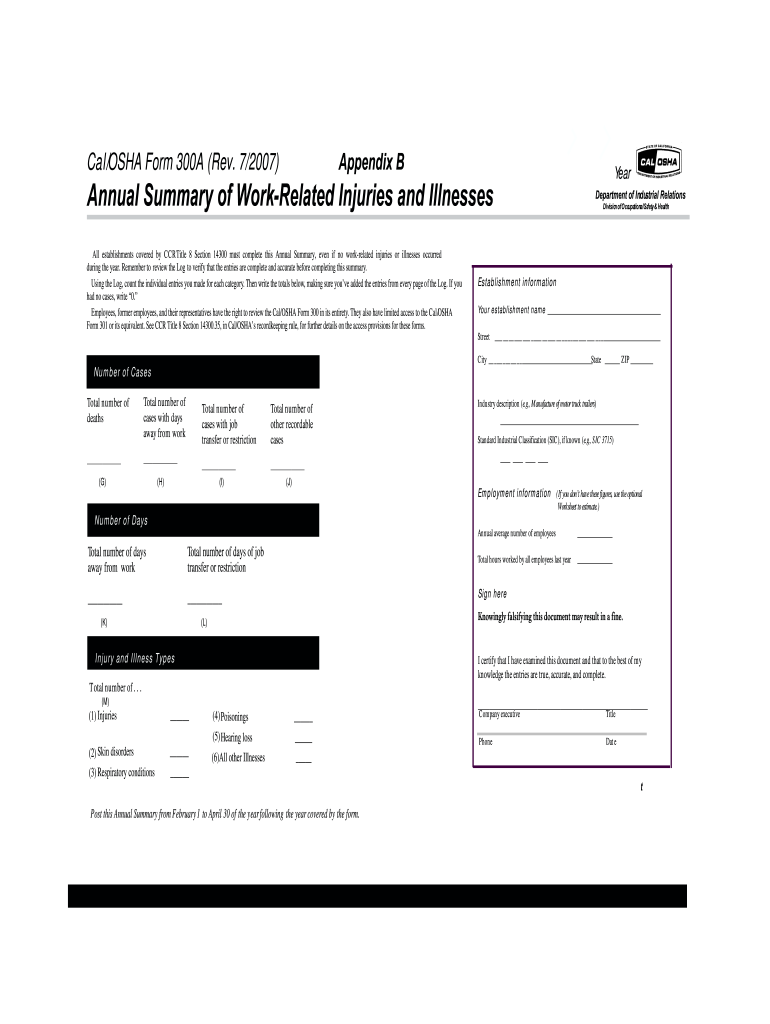 Cal OSHA 300A 2007 2022 Fill And Sign Printable Template Online US 