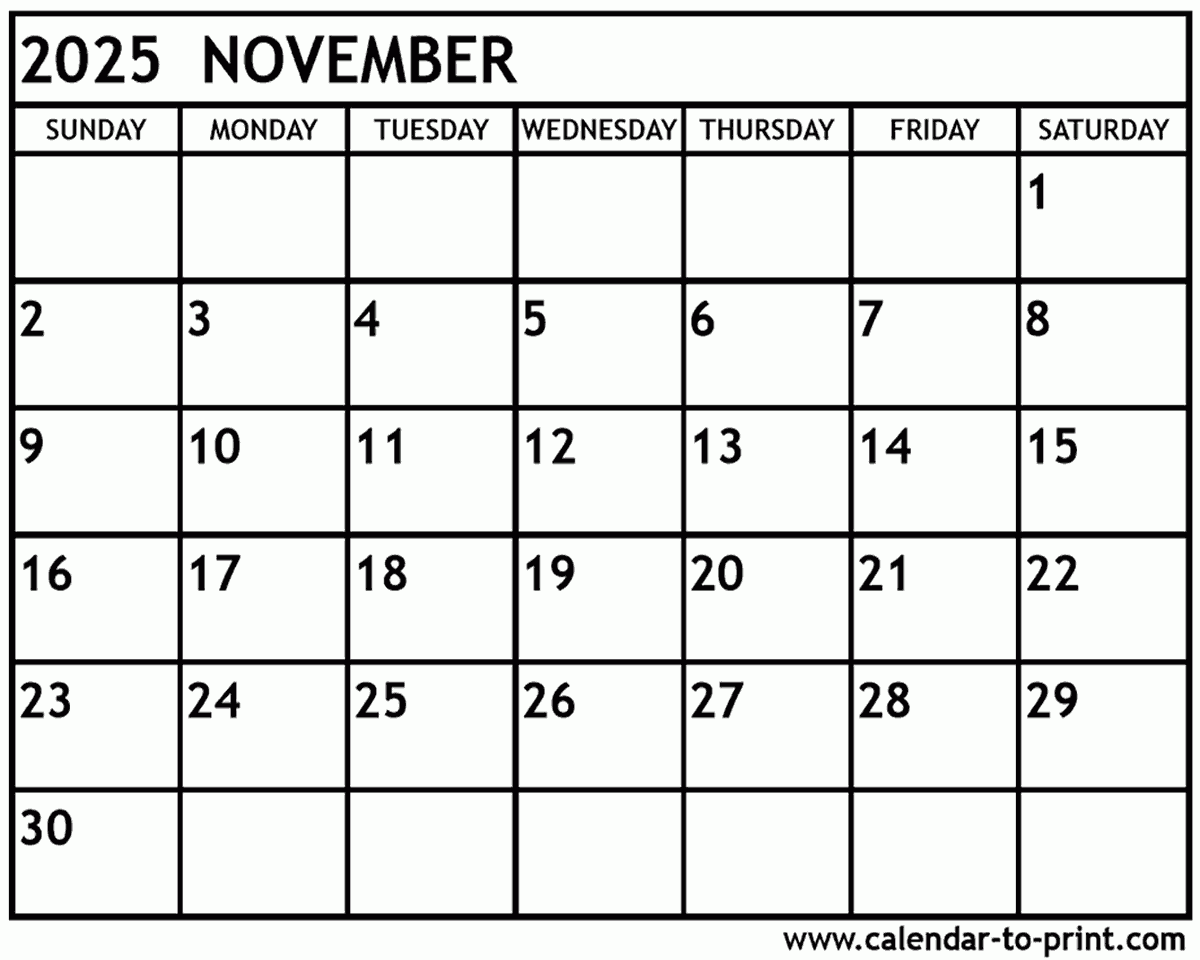 Free Printable November Calendar 2025