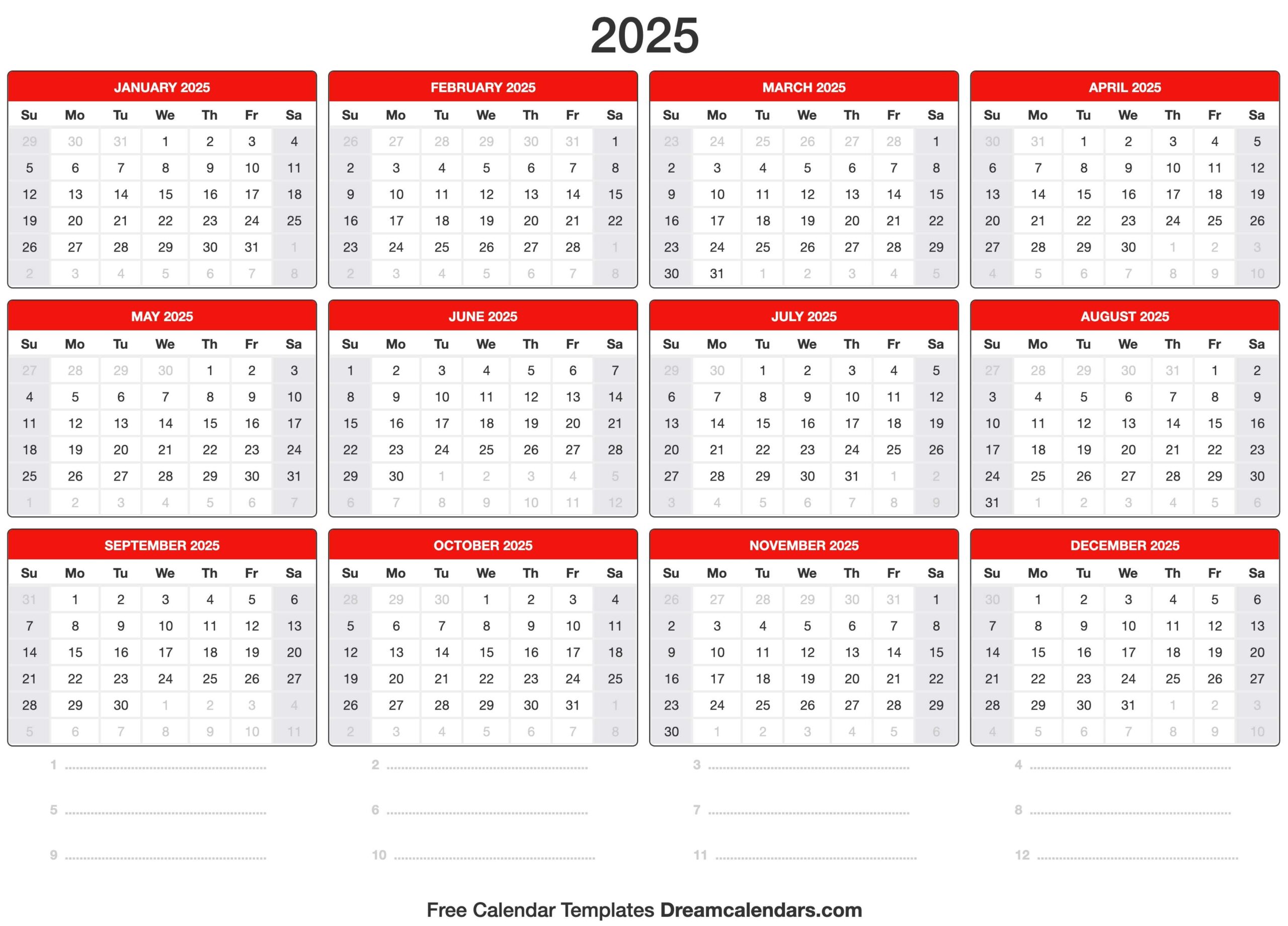 Printable Calendar Pages 2025 Free