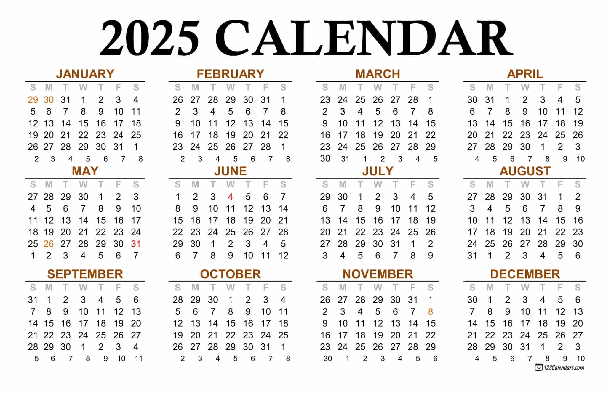 Calendar For Year 2025 United States Printable Alberte O Damgaard