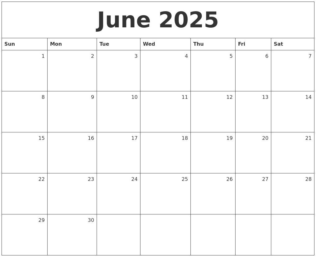 June Calendar 2025 Printable July Calendar 2025 Printable