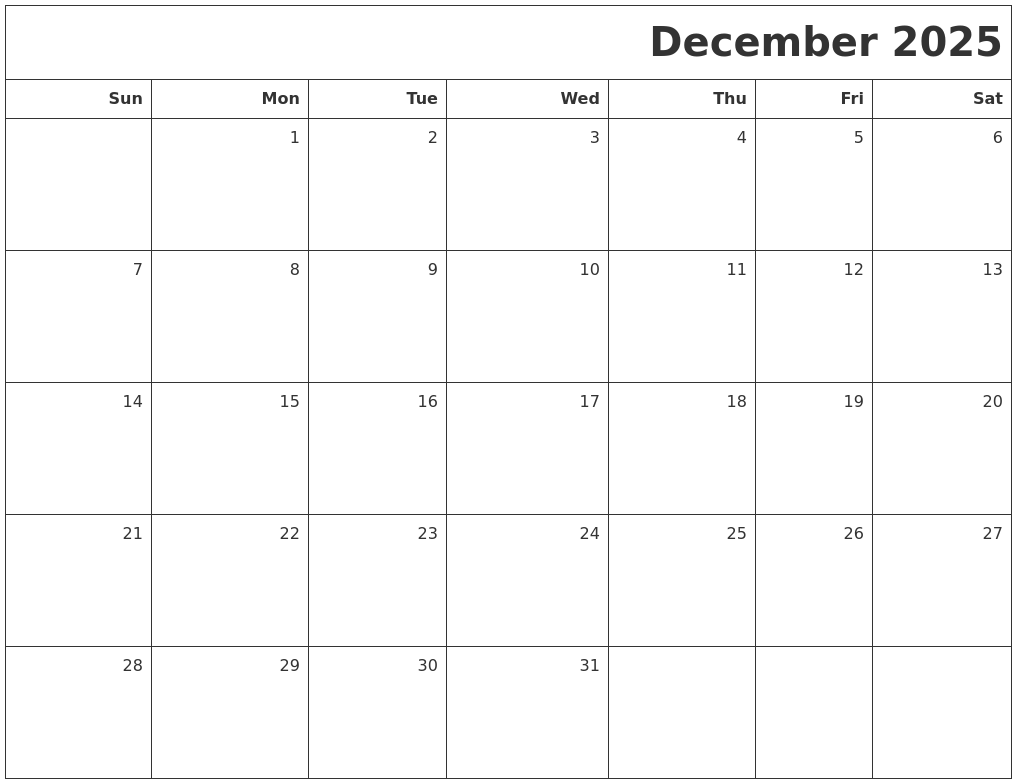 Calendar To Print December 2025 Annabelle D MacKillop